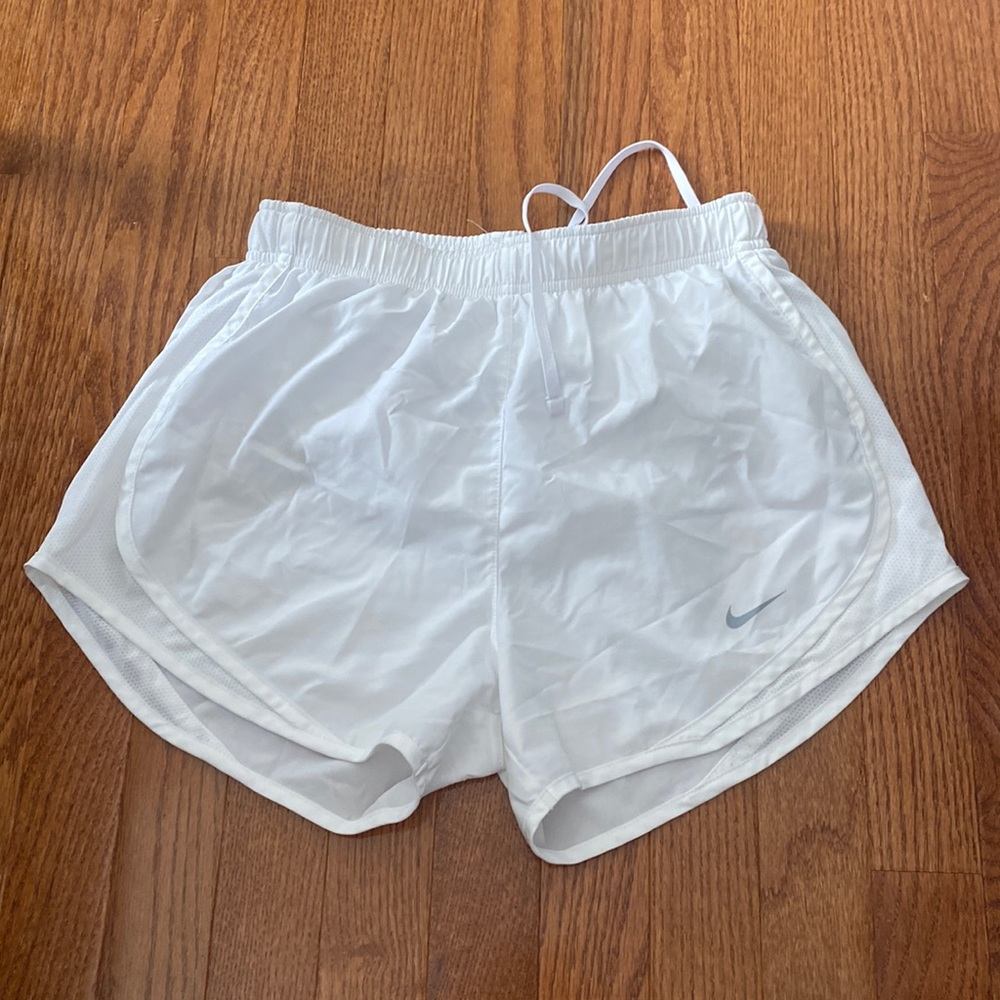 white nike dri-fit running shorts